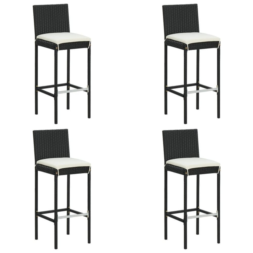 Vidaxl Záhradné barové stoličky s vankúšmi 4 ks čierne polyratan